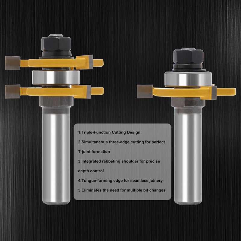 MDBTTOOLS 3 Edge T Joint Router Bit, Lock Miter Woodworking Bit for Cabinet, Rabbeting & Tongue & Groove (Router Bit-1/2 Inch -3 Edged T-Shaped) - Image 4